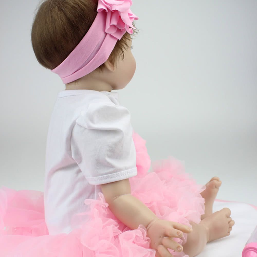 Reborn Baby Doll Girl Silicone Body Eyes Open Smiling Baby