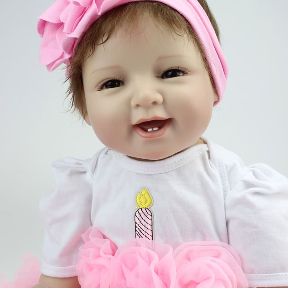 Reborn Baby Doll Girl Silicone Body Eyes Open Smiling Baby