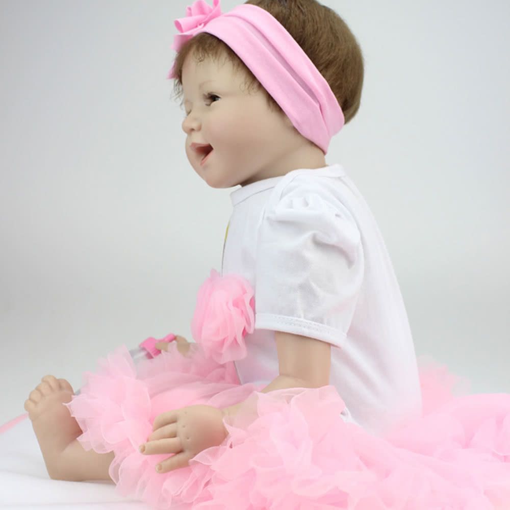 Reborn Baby Doll Girl Silicone Body Eyes Open Smiling Baby