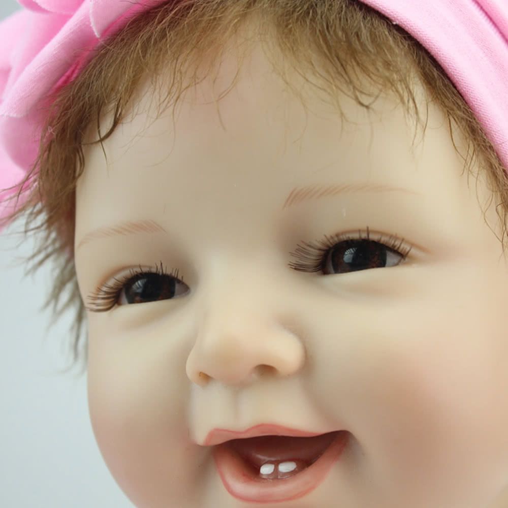 Reborn Baby Doll Girl Silicone Body Eyes Open Smiling Baby