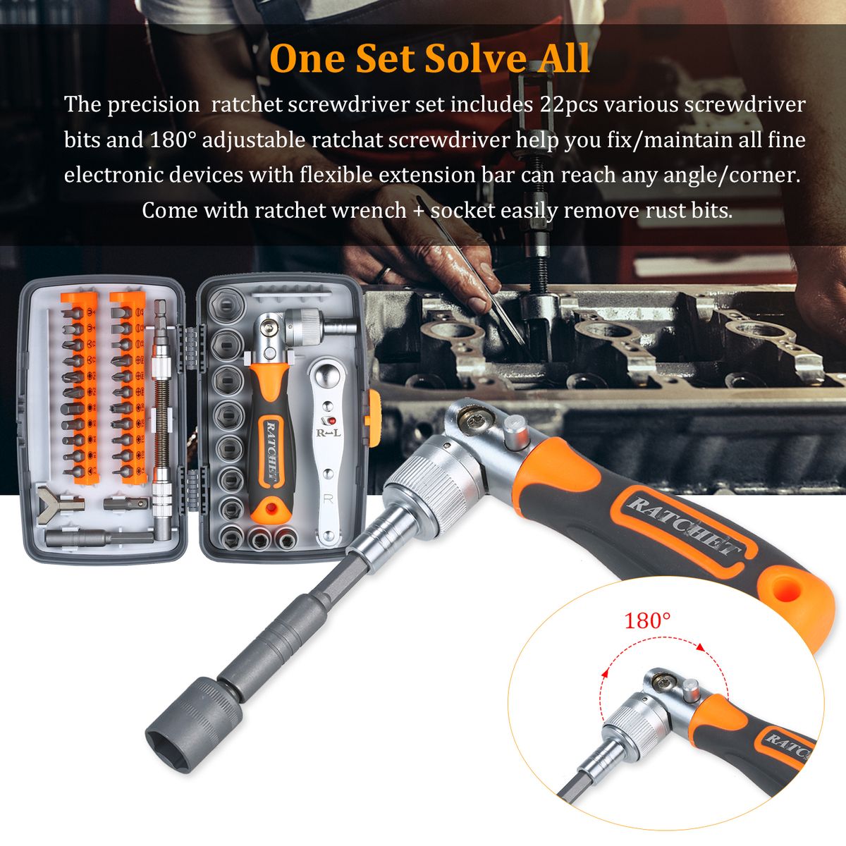 38pc Precision Ratchet Screwdriver Bit Set Magnetic