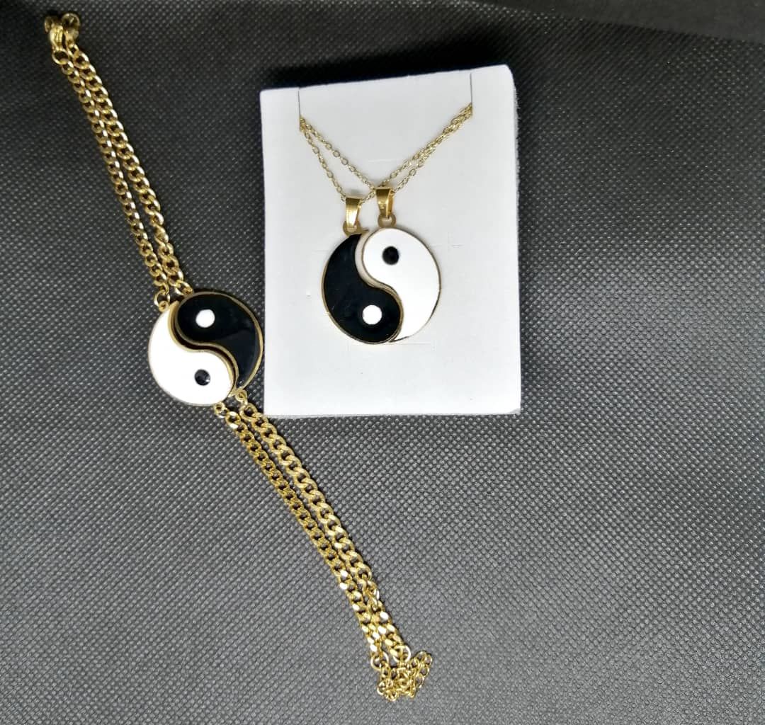 1set Yin Yang Couple Necklace Unisex Bestfriends Paired Pendantand Bracelets