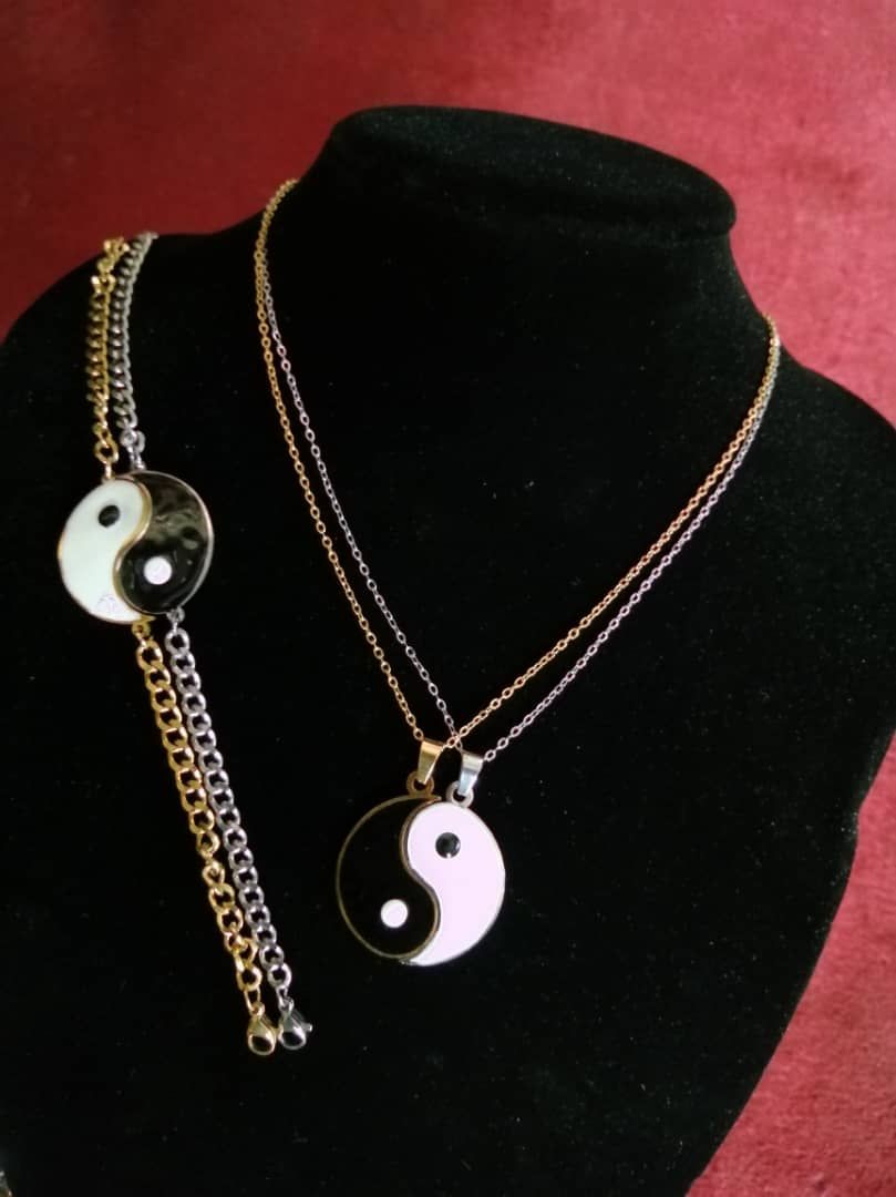 1set Yin Yang Couple Necklace Unisex Bestfriends Paired Pendantand Bracelets
