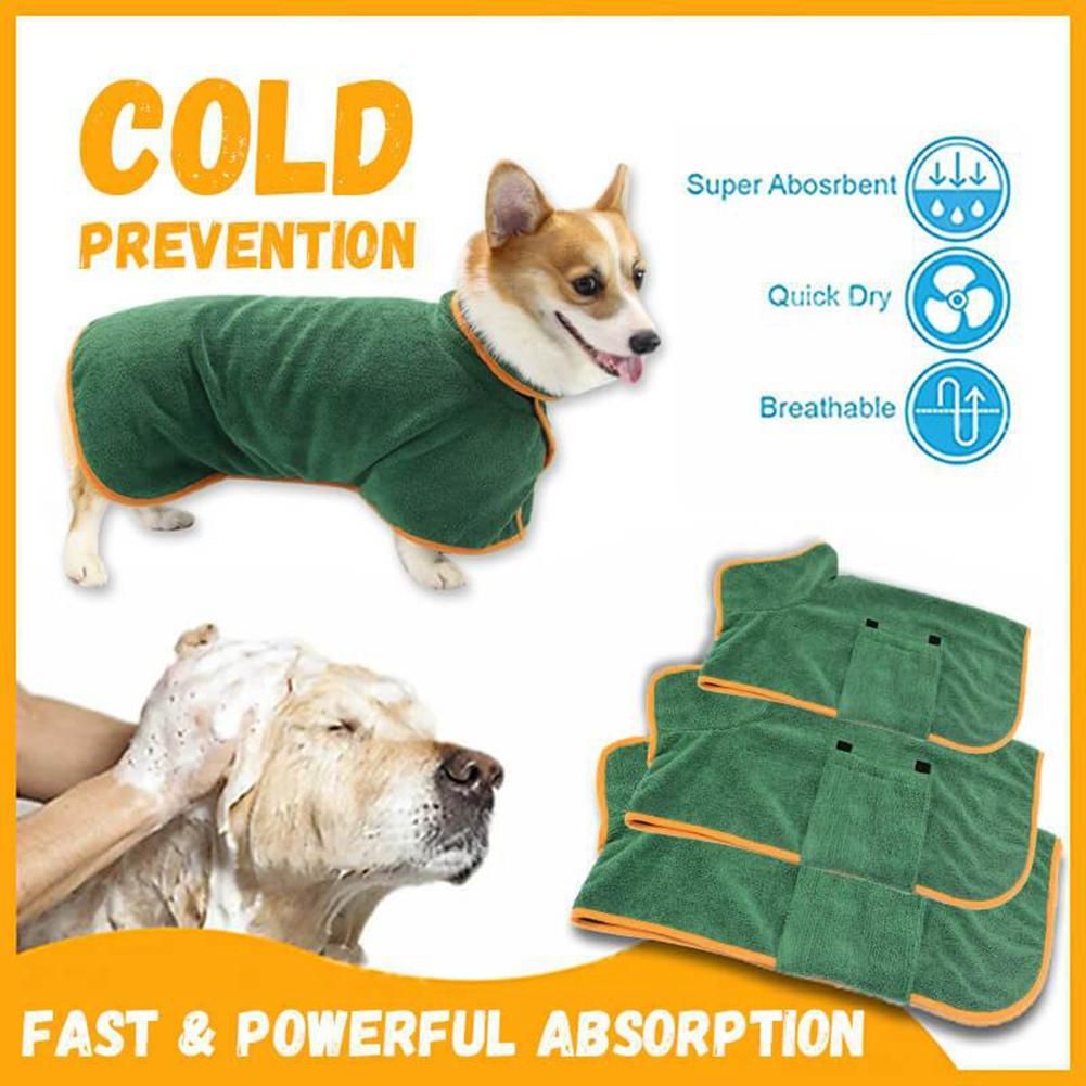 Dog Bathrobe Towel Dog Drying Coat Microfiber Fast Drying Super Absorbent Pet Dog Cat Bath Robe Towel,M Green