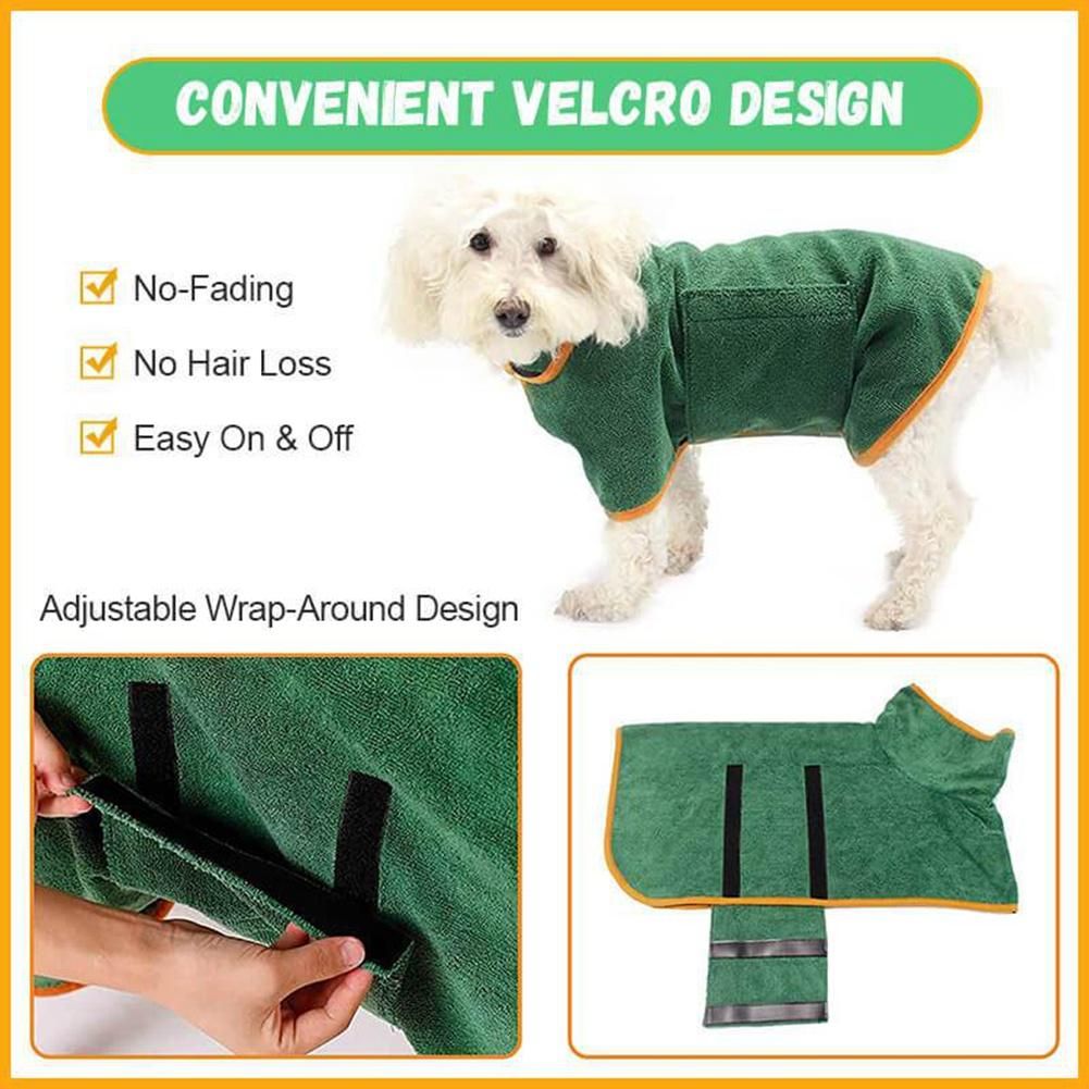 Dog Bathrobe Towel Dog Drying Coat Microfiber Fast Drying Super Absorbent Pet Dog Cat Bath Robe Towel,M Green