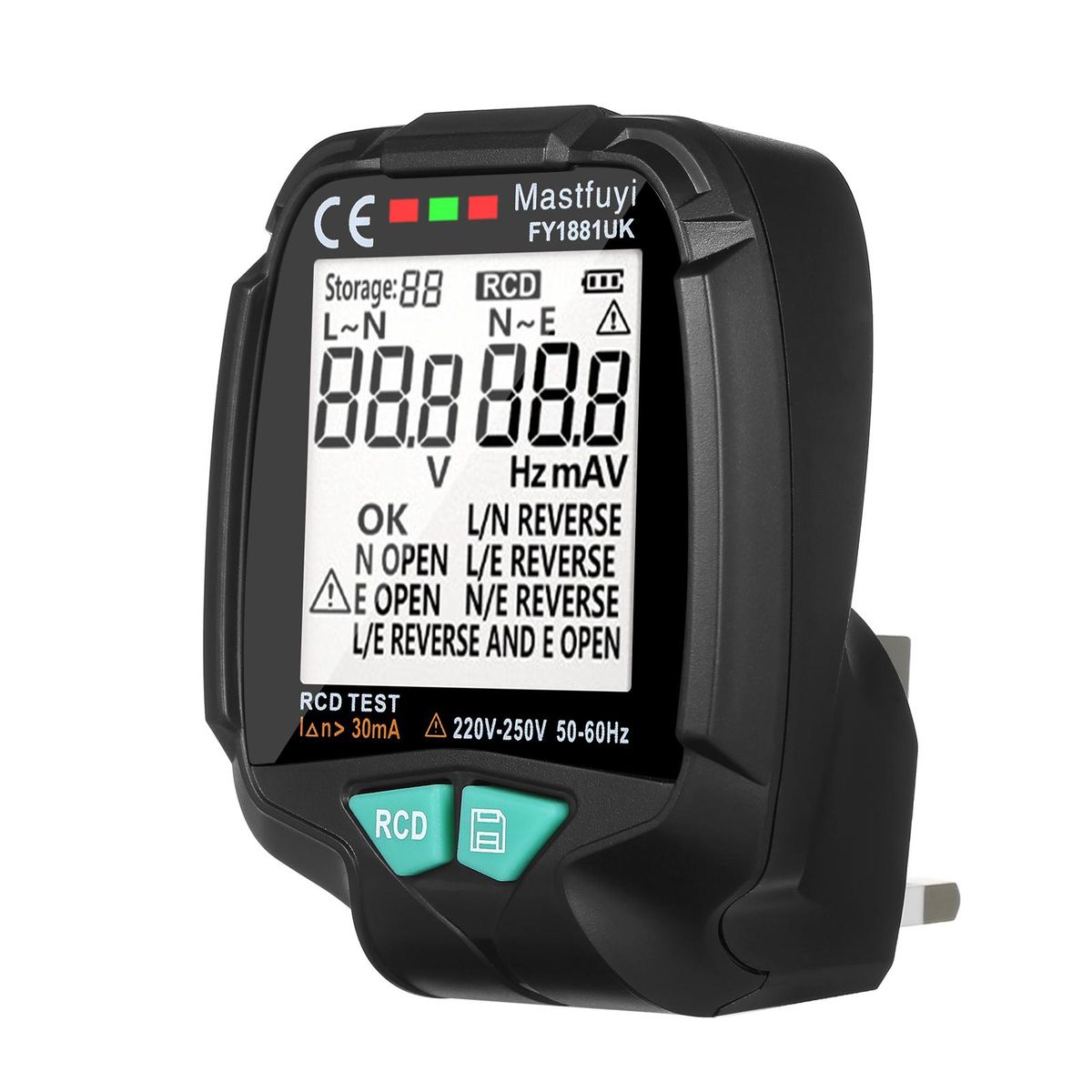 mastfuyi Multifunctional Socket Tester with Digital LCD Display  Electric Socket Detector Circuit Detector Electrician Electroscope RCD Tester Ground Wire Zero Line Live Wire Phase Polarity Leakage Detector with 20 Sets of Da