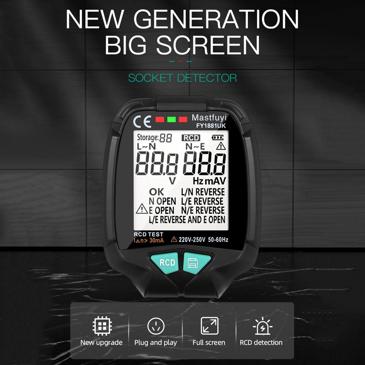mastfuyi Multifunctional Socket Tester with Digital LCD Display  Electric Socket Detector Circuit Detector Electrician Electroscope RCD Tester Ground Wire Zero Line Live Wire Phase Polarity Leakage Detector with 20 Sets of Da