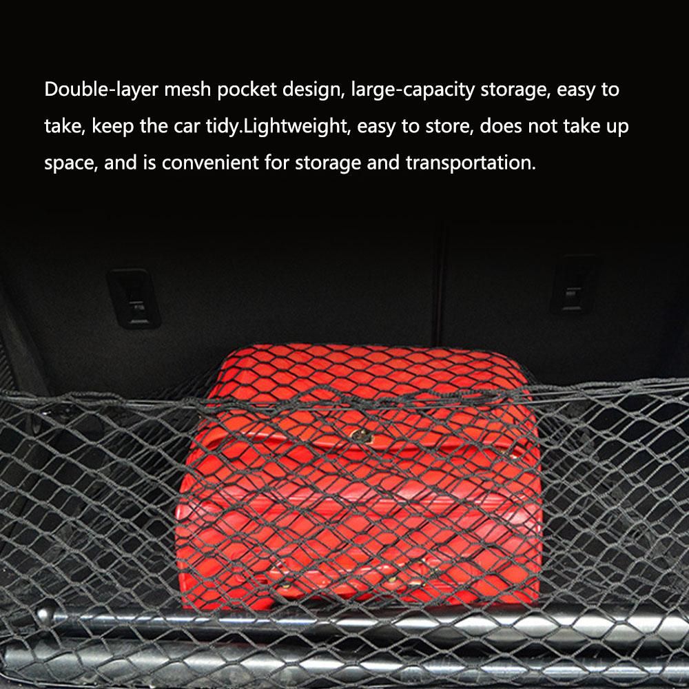 Car Rear Cargo Net Double-Layer Trunk Cargo Storage Organizer 43x16 Inch with Mounting Hooks for Car Truck SUV