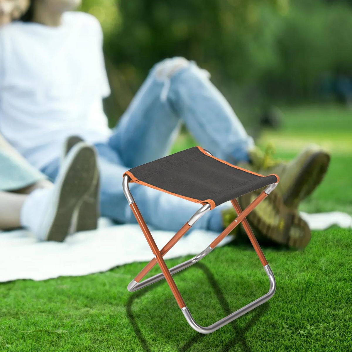 Camping Stool Small Outdoor Travel Camping Chair Dark Orange