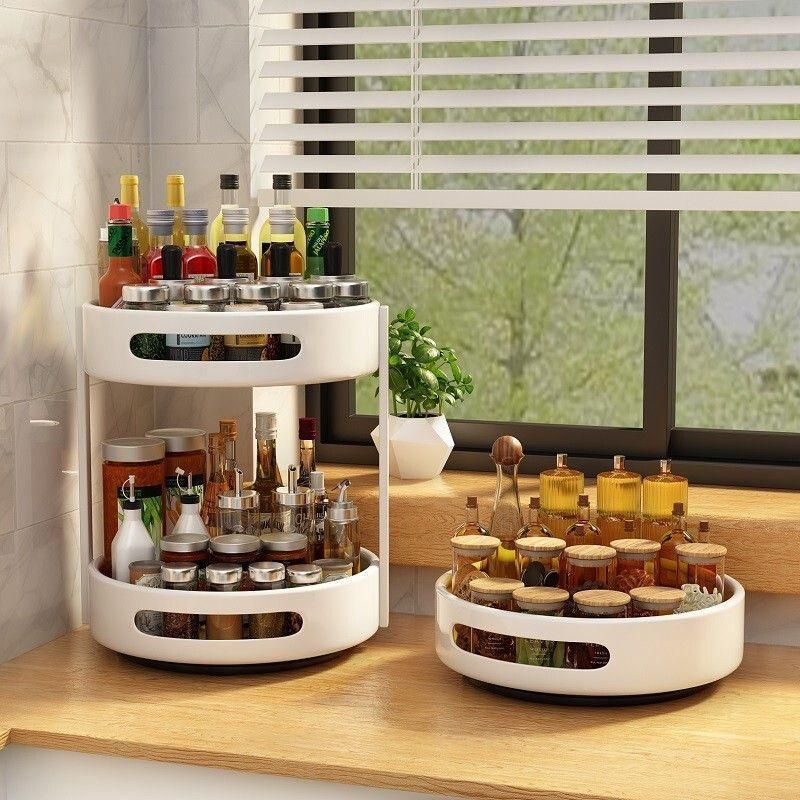 Rotating Storage Box Spice Rack Kitchen Table Salt Soy Sauce Bottle Jar Seasoning Storage Supplies Household
