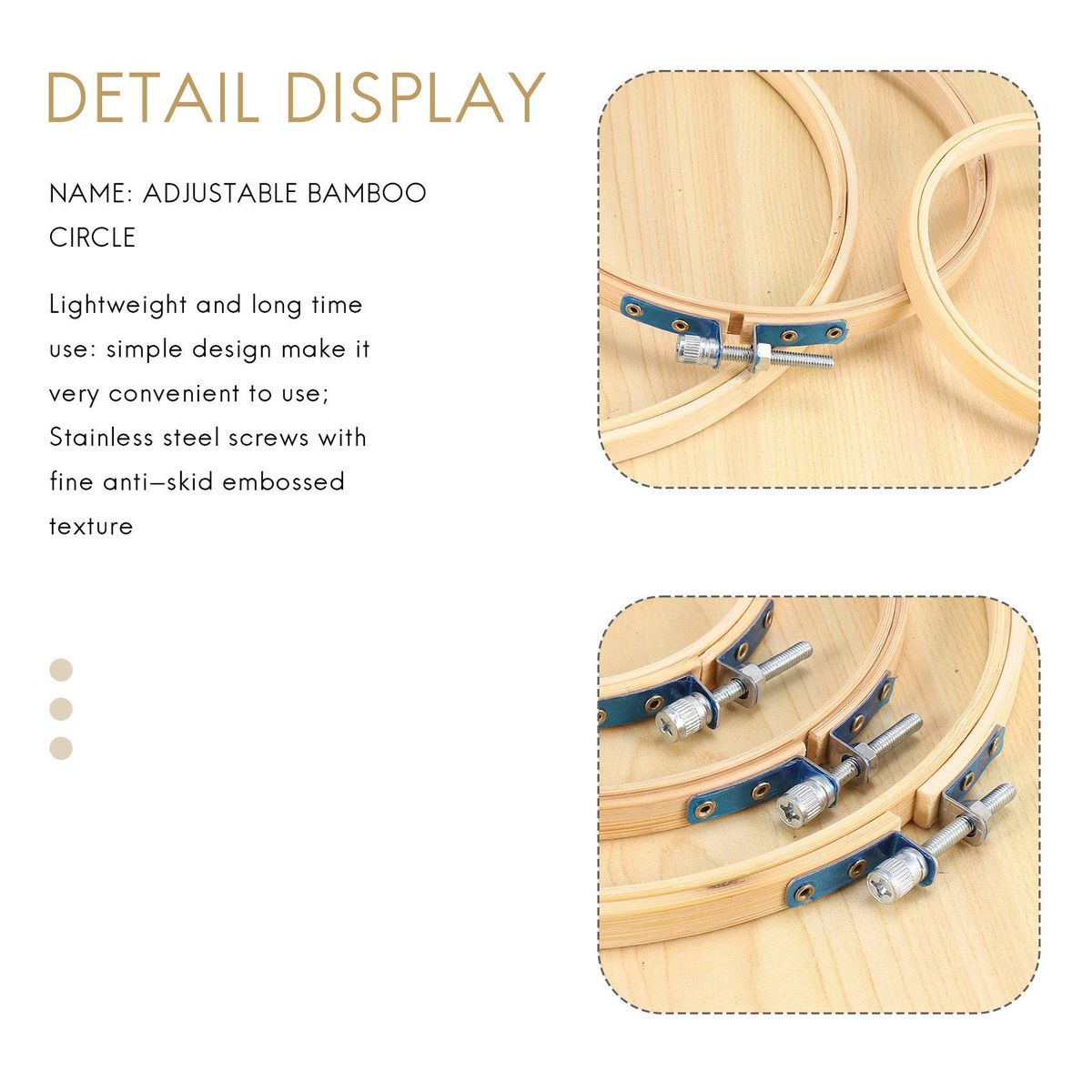 3 Pieces Embroidery Hoops Bamboo Circle Hoop Ring Set for Art Craft Sewing 3 Sizes