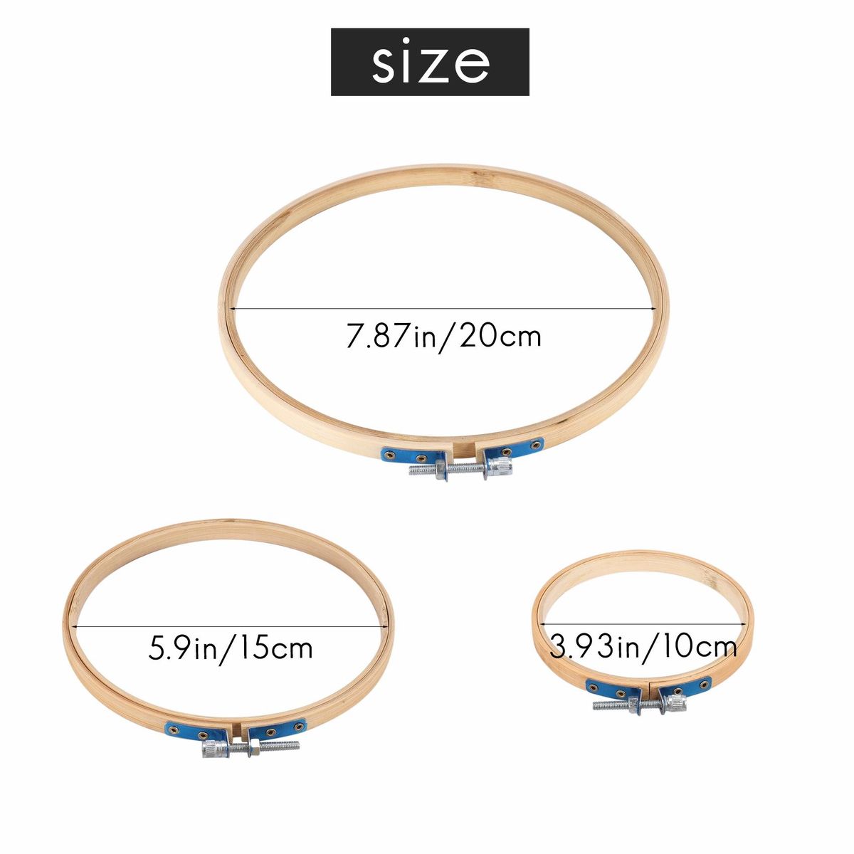 3 Pieces Embroidery Hoops Bamboo Circle Hoop Ring Set for Art Craft Sewing 3 Sizes
