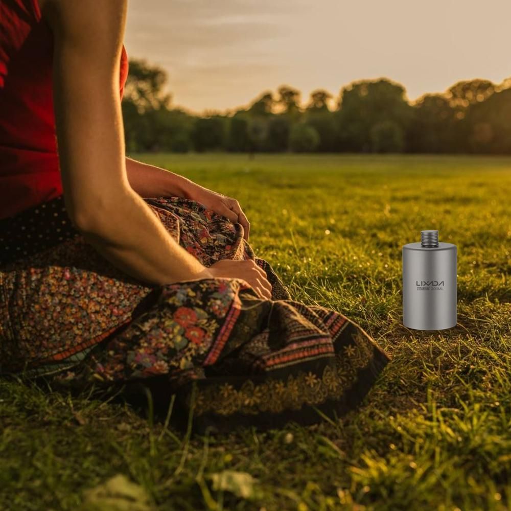 Lixada Titanium Wine Flask 200ml Lightweight Outdoor Portable Alcohol Drink Bottle Pot for Travel Camping Backpacking