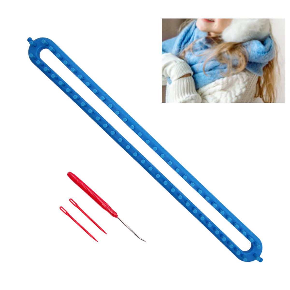 Plastic Knitting Loom Kit Crochet Weaving  Knitter Blue 22.8inch