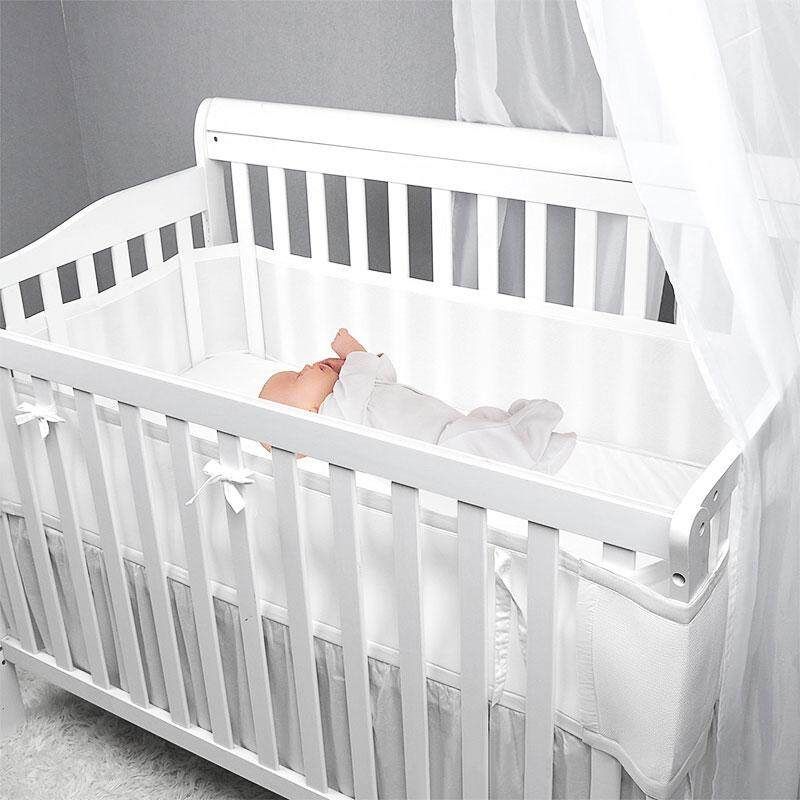 Toddler Baby Crib Liner Breathable Mesh Anti-Collision Bed Bumper Protector White (205*28cm / 273*28cm) Grey