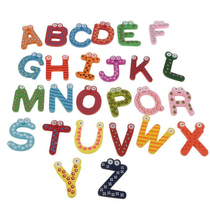 26pcs English A-Z Wooden Magnetic Letters Cartoon Fridge Magnet