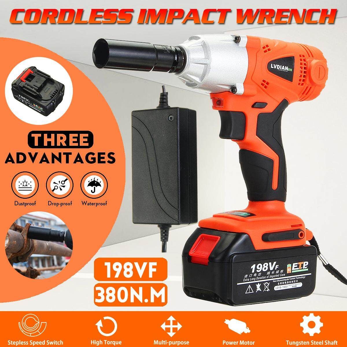 198VF 380N.M Electric Cordless Impact Wrench Brushless Rattle Car Torque