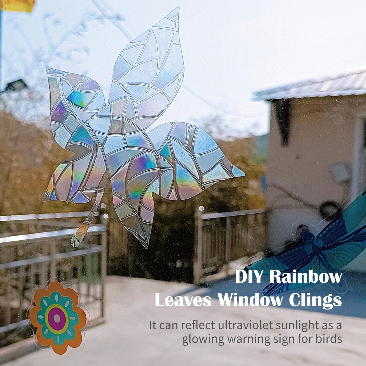 3 Sheets Anti-Collision Window Stickers DIY Rainbow Leaves Theme Window Clings Removable PVC Glass Stickers for Bird Strikes