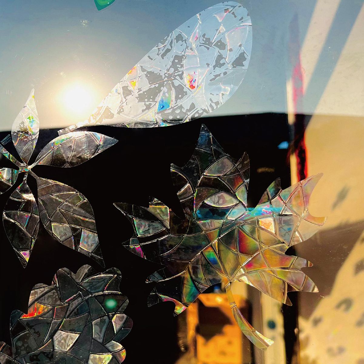 3 Sheets Anti-Collision Window Stickers DIY Rainbow Leaves Theme Window Clings Removable PVC Glass Stickers for Bird Strikes
