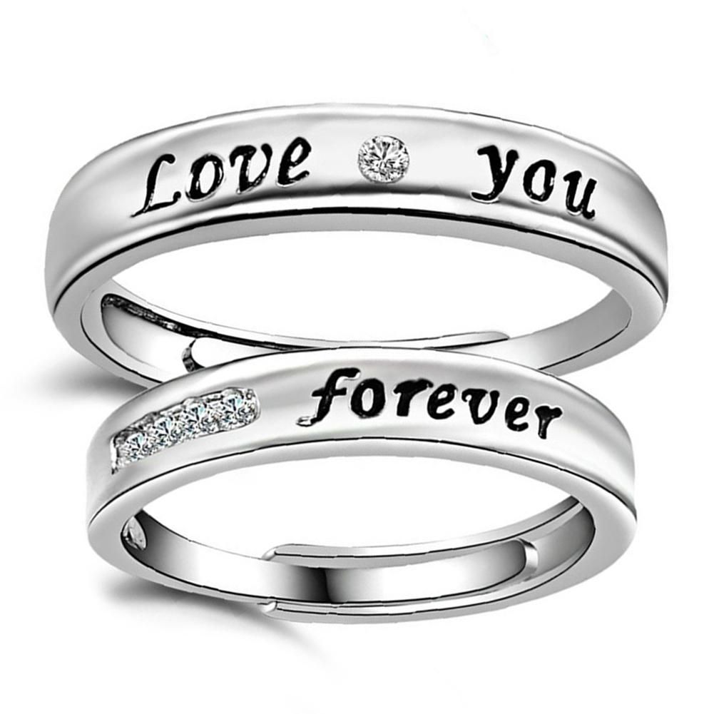 Love You Forever Rhinestone Lover Couple Promise-Silver