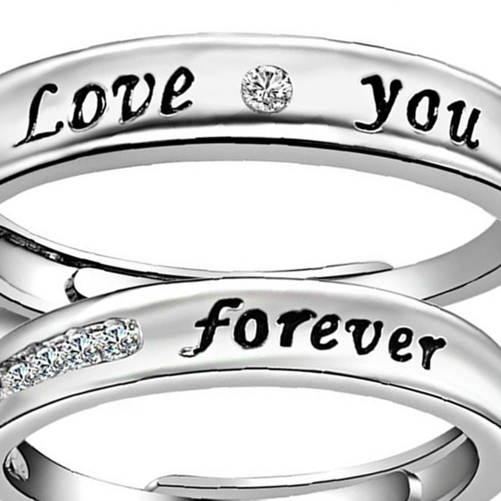 Love You Forever Rhinestone Lover Couple Promise-Silver