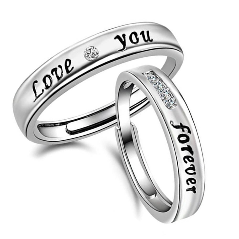 Love You Forever Rhinestone Lover Couple Promise-Silver