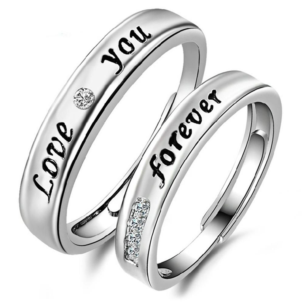 Love You Forever Rhinestone Lover Couple Promise-Silver