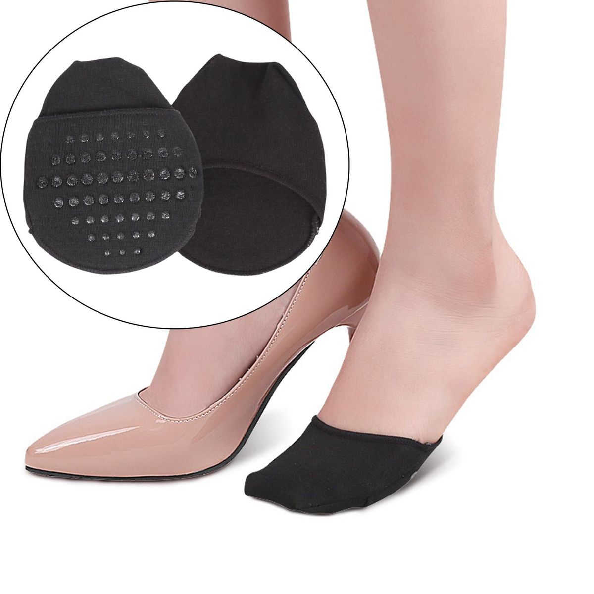 2 Pieces Silicone  Forefoot Pad Pain Relief For High Heels Black