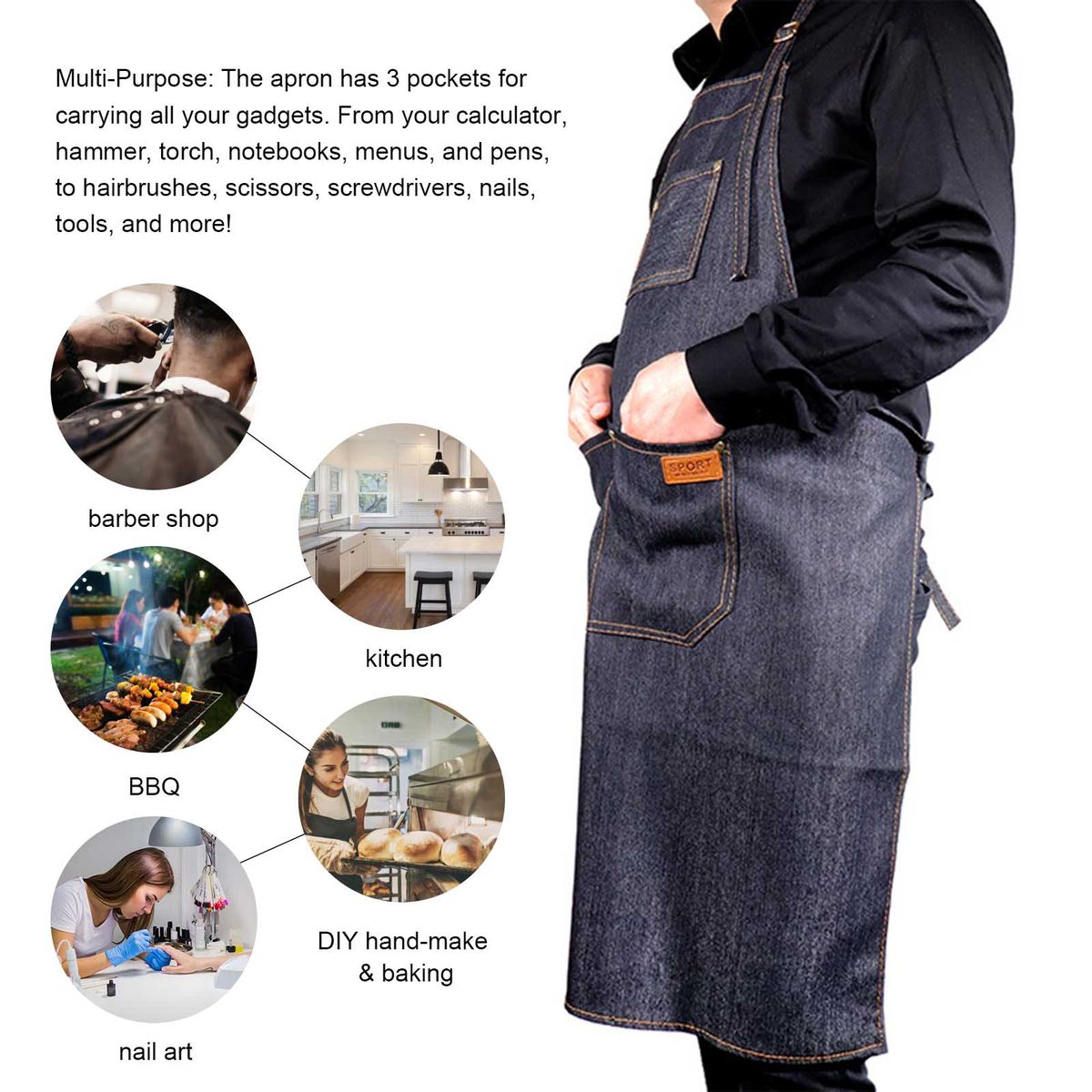 Professional Barber Denim Apron With Pockets Machine