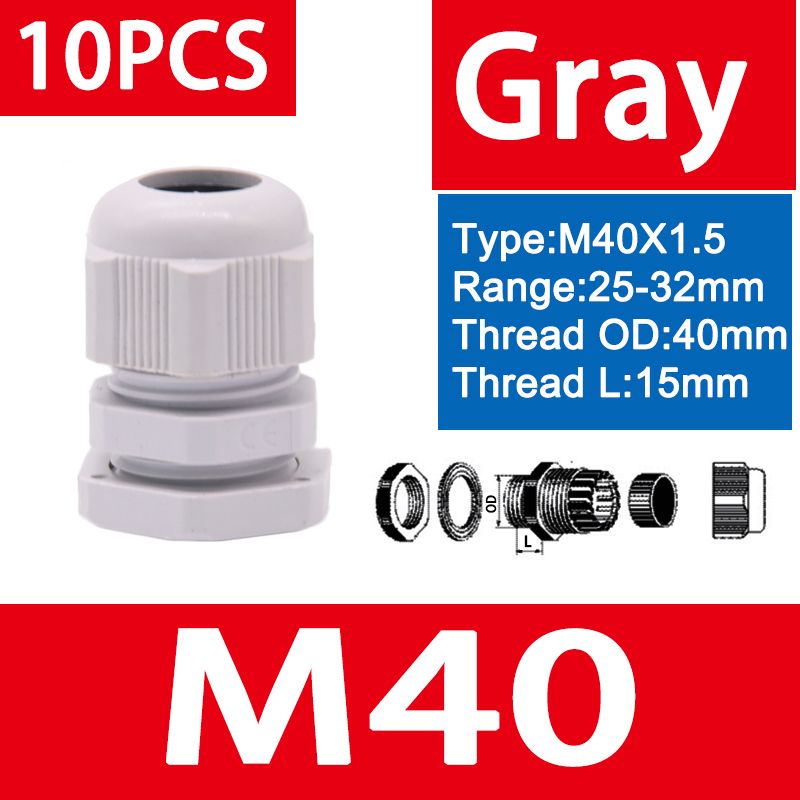 10Pcs Waterproof Cable Gland M8 M12 M16 M20 M25 M32 M40