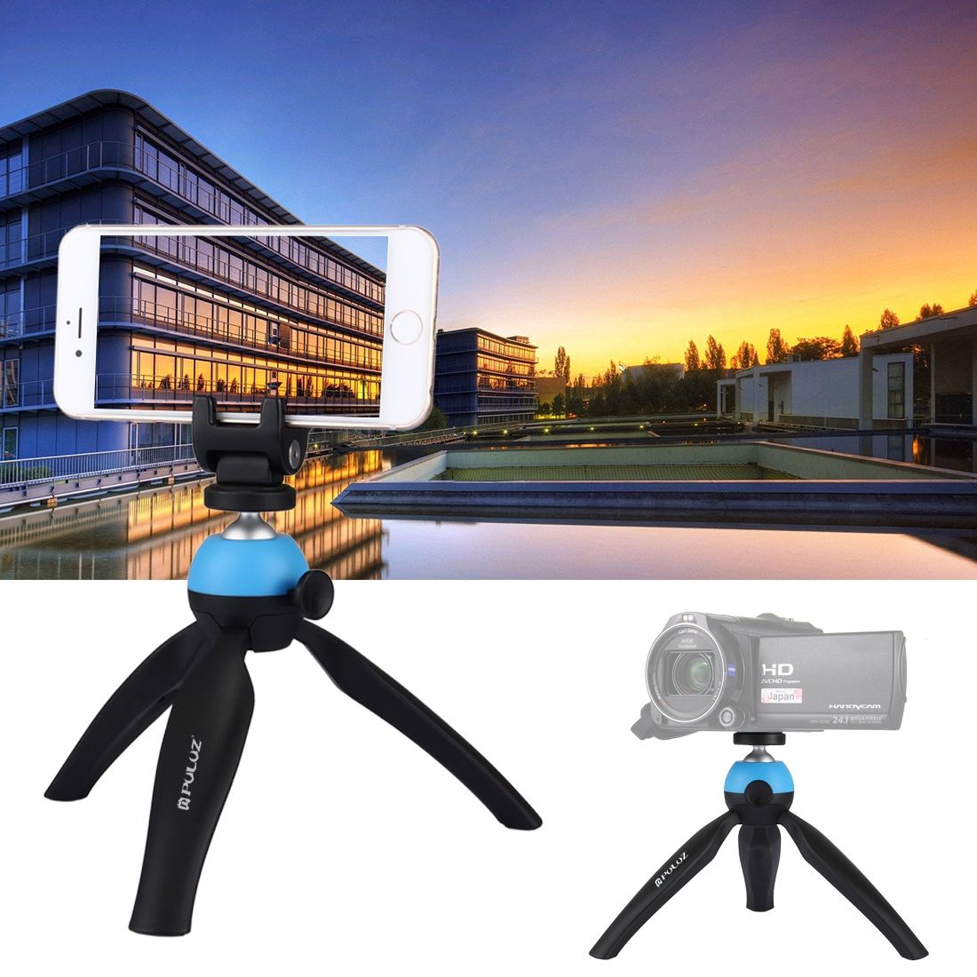 PULUZ Pocket Mini Tripod Mount With 360 Degree Ball Head & Phone Clamp For Smartphones(Blue)