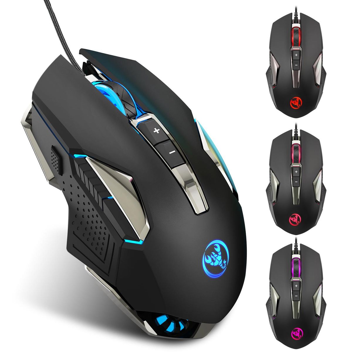 HXSJ X200 Wired Gaming Mouse Macro Programming Mouse 8 Keys Ergonomic Mice with 4-gear Adjustable DPI Colorful Lighting Effects
