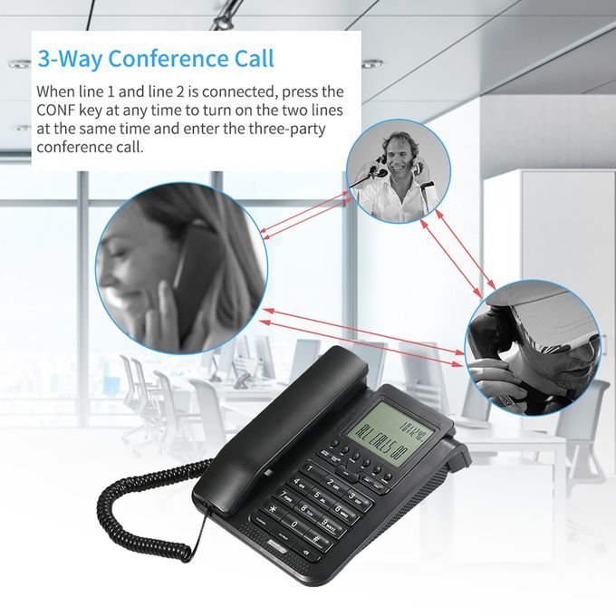 2-Line Digital Corded Telephone Desk Landline Phone With
