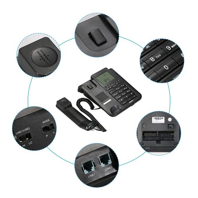 2-Line Digital Corded Telephone Desk Landline Phone With