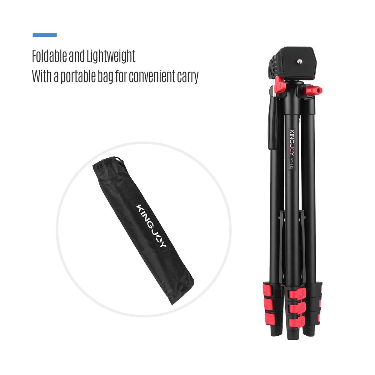 KINGJOY VT-832 Portable Photography Tripod Stand Aluminum