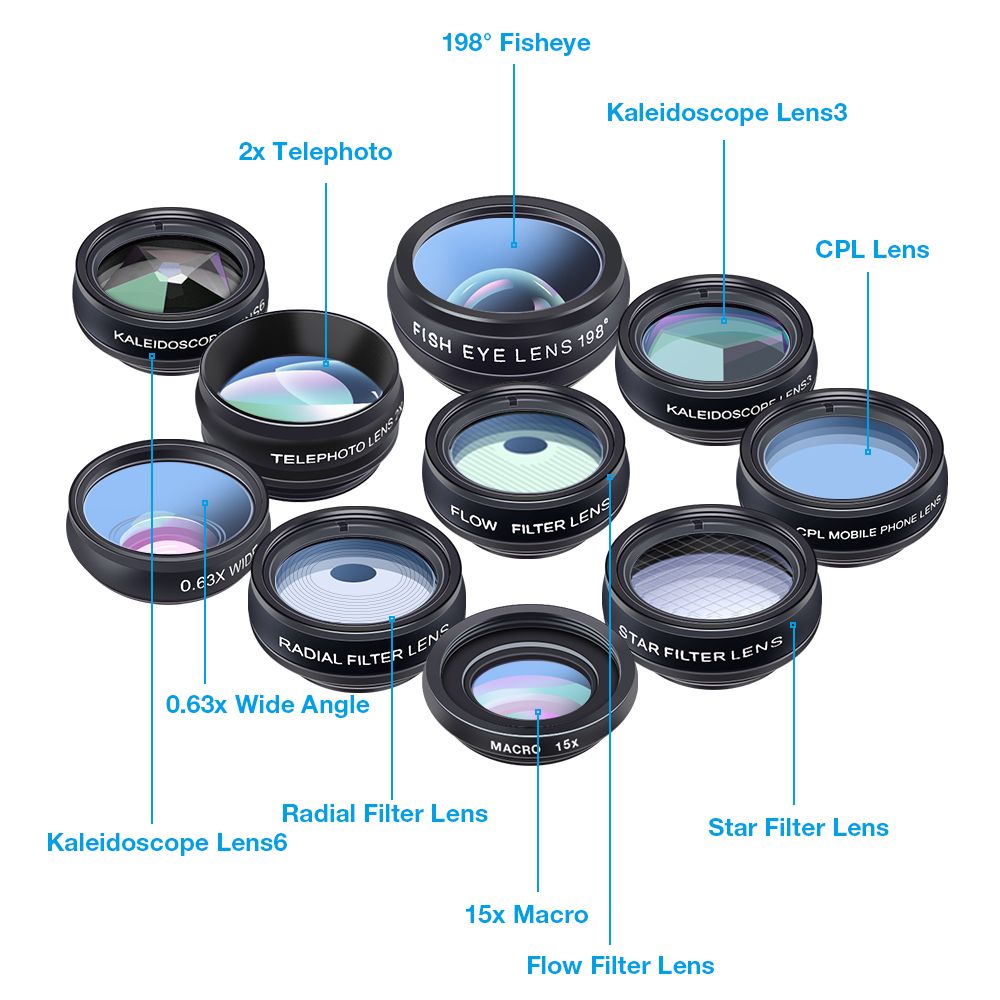 10 In 1 Phone Camera Lens Kit With 0.63X Wide Angle