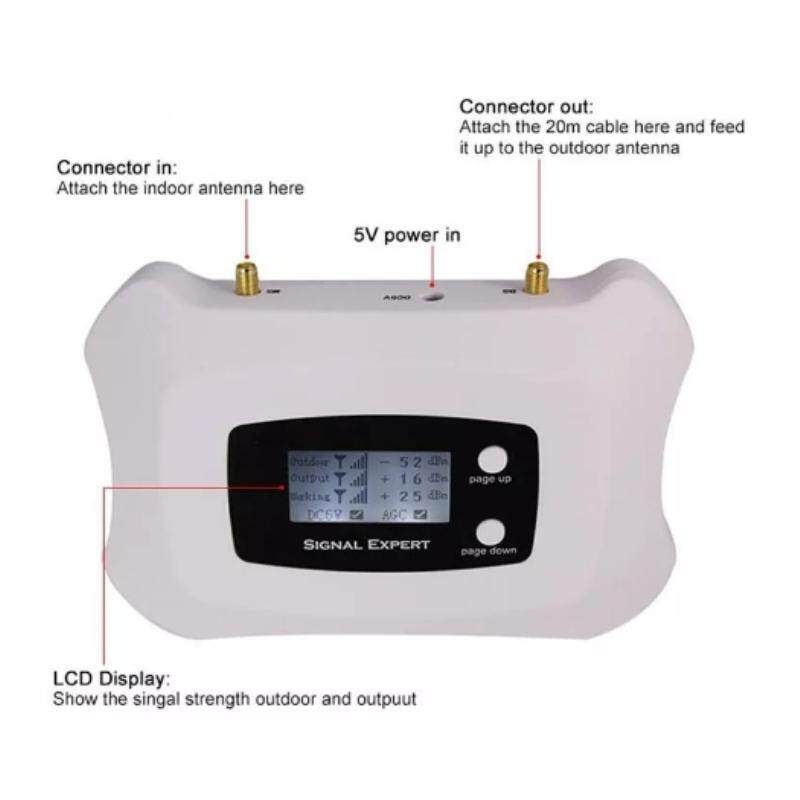 LCD Display Global Frequency DCS 2G 4G LTE 1800MHz Mobile Smart Signal Repeater Booster Amplifier White