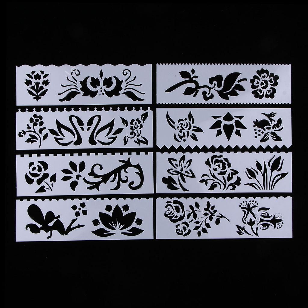 8pcs Plastic Drawing Stencil Painting Templates For Studio Flowers