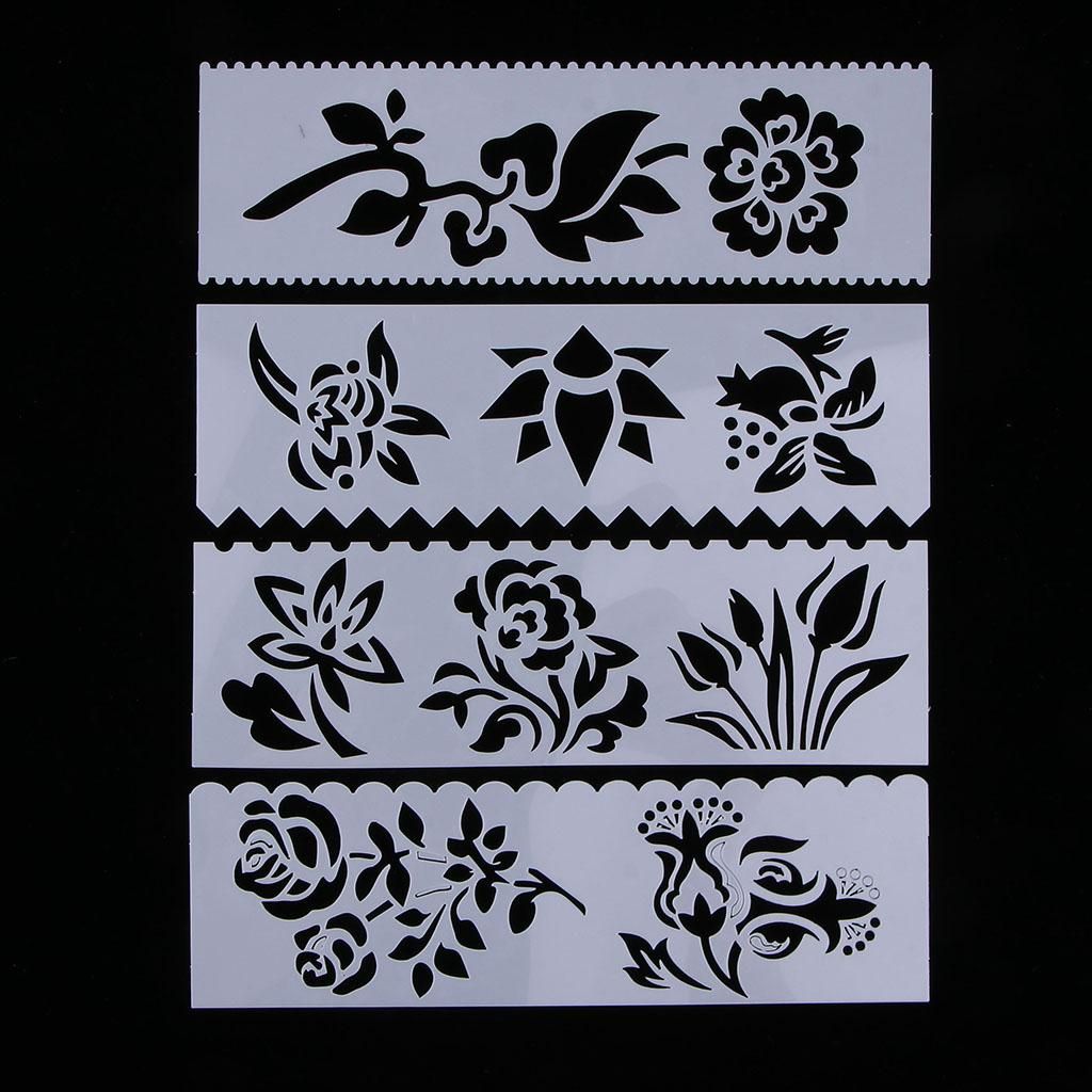8pcs Plastic Drawing Stencil Painting Templates For Studio Flowers