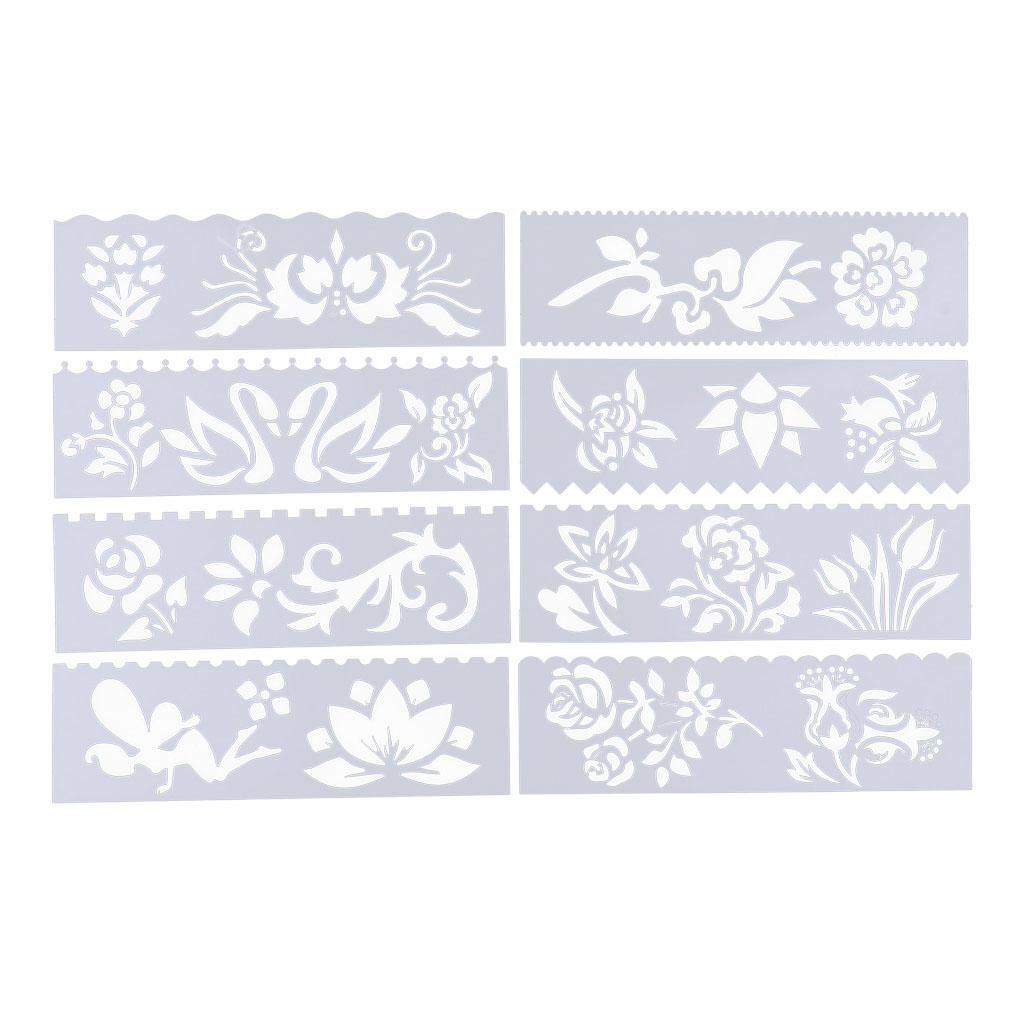 8pcs Plastic Drawing Stencil Painting Templates For Studio Flowers