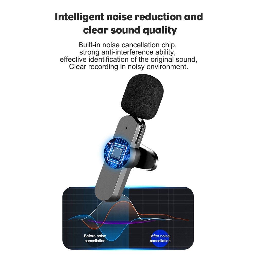 Wirelessly Microphone USB-C Plug Play Clip-on Lapel Mic For