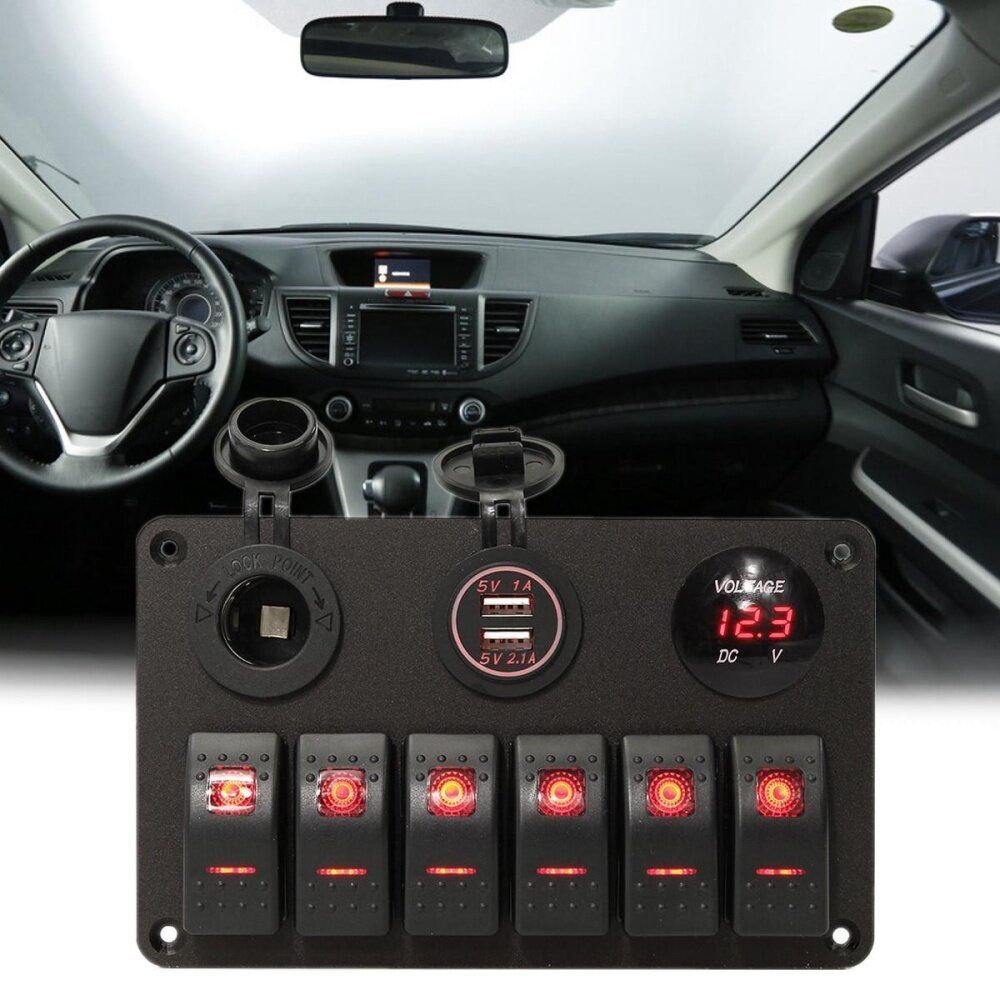 Car Marine Boat 6-Gang Waterproof Circuit Multi LED Rocker Switch Panel Breaker Led Orange