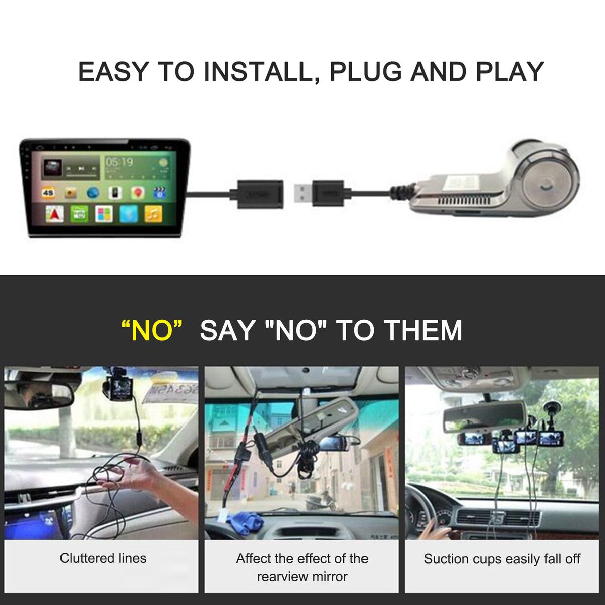USB Dash Camera Car DVR HD720P, 90° Rotating Lens 170°