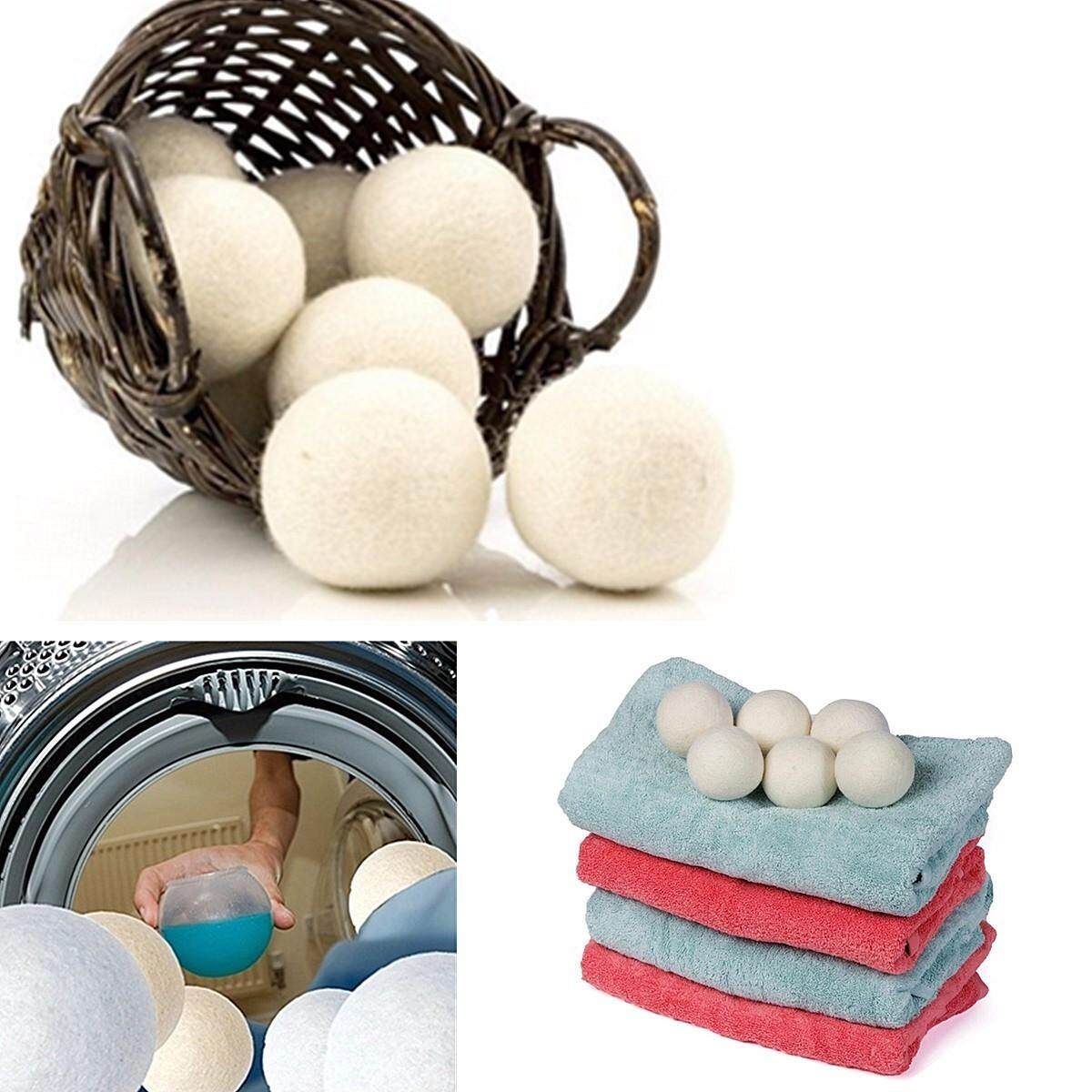 6PCS Reusable Natural Fabric Sheep Wool Dryer Balls Organic Laundry Softener New