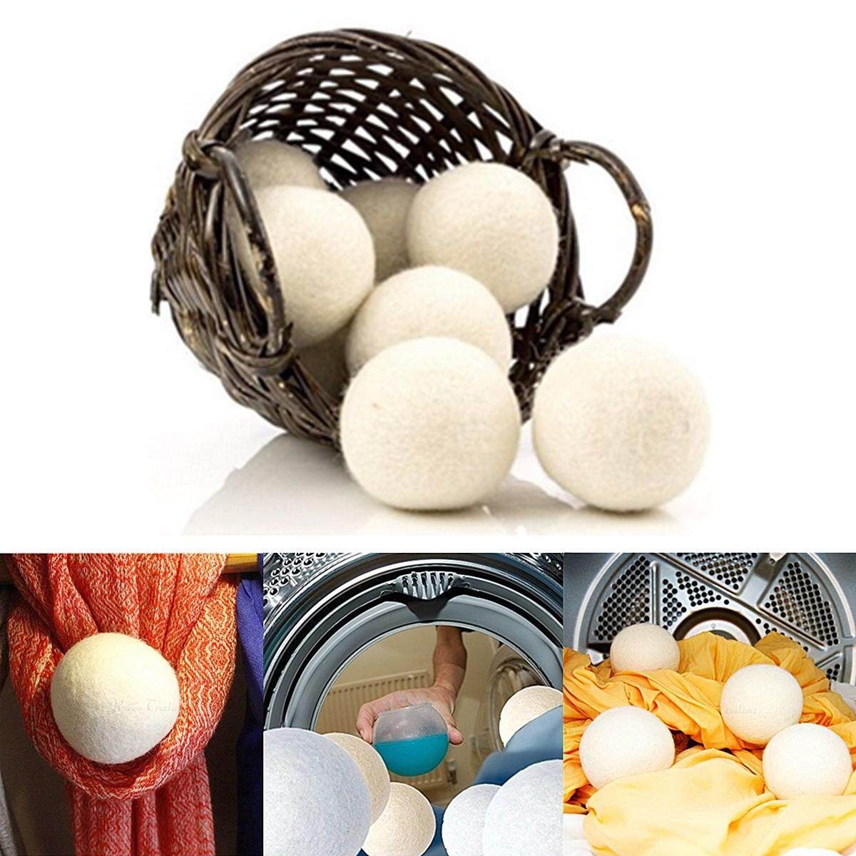 6PCS Reusable Natural Fabric Sheep Wool Dryer Balls Organic Laundry Softener New