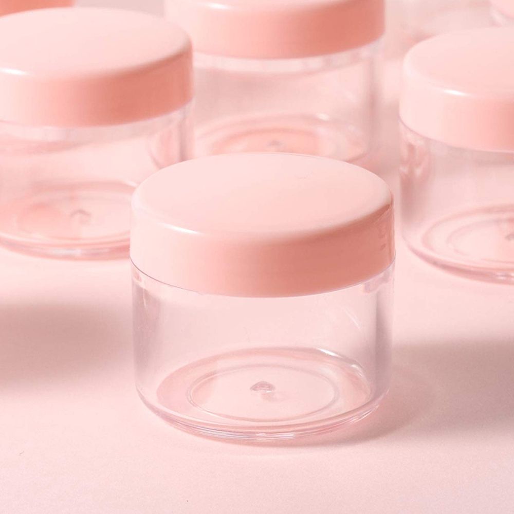 10pcs Make Up Jar Cosmetic Sample Empty Container Plastic Round Lid Small Bottle Eyeshadow Cream Travel Pot 2g 3g 5g 10g 15g 20g(#Pink Cap)