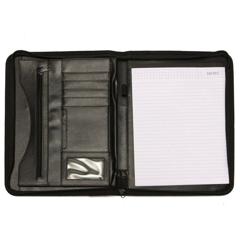 Document File Folder PU Leather Zipped Ring Binder Conference Bag Business Briefcase Office School Supply