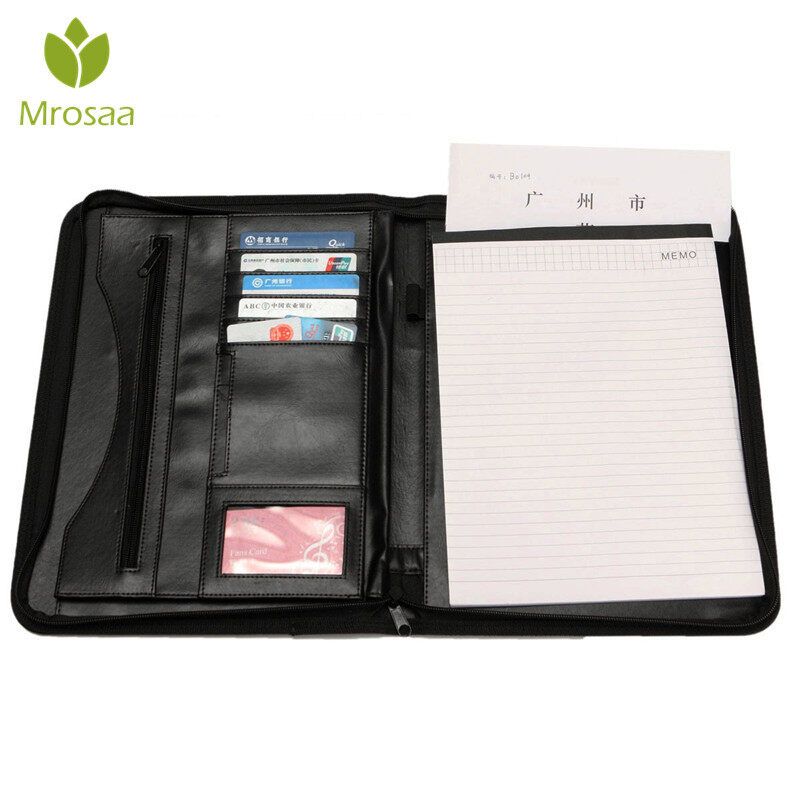 Document File Folder PU Leather Zipped Ring Binder Conference Bag Business Briefcase Office School Supply