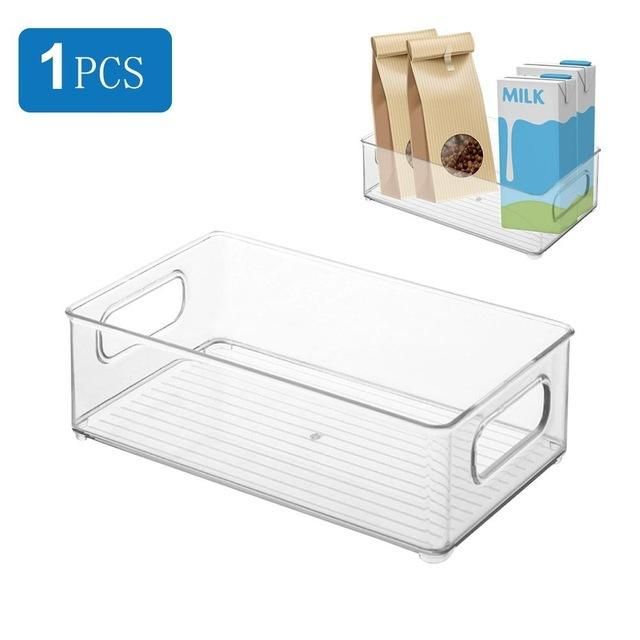1/4pc Refrigerator Organizer Bins Stackable Fridge Food Storage Box with Handle Clear Plastic Pantry Food Freezer Organizer Tool