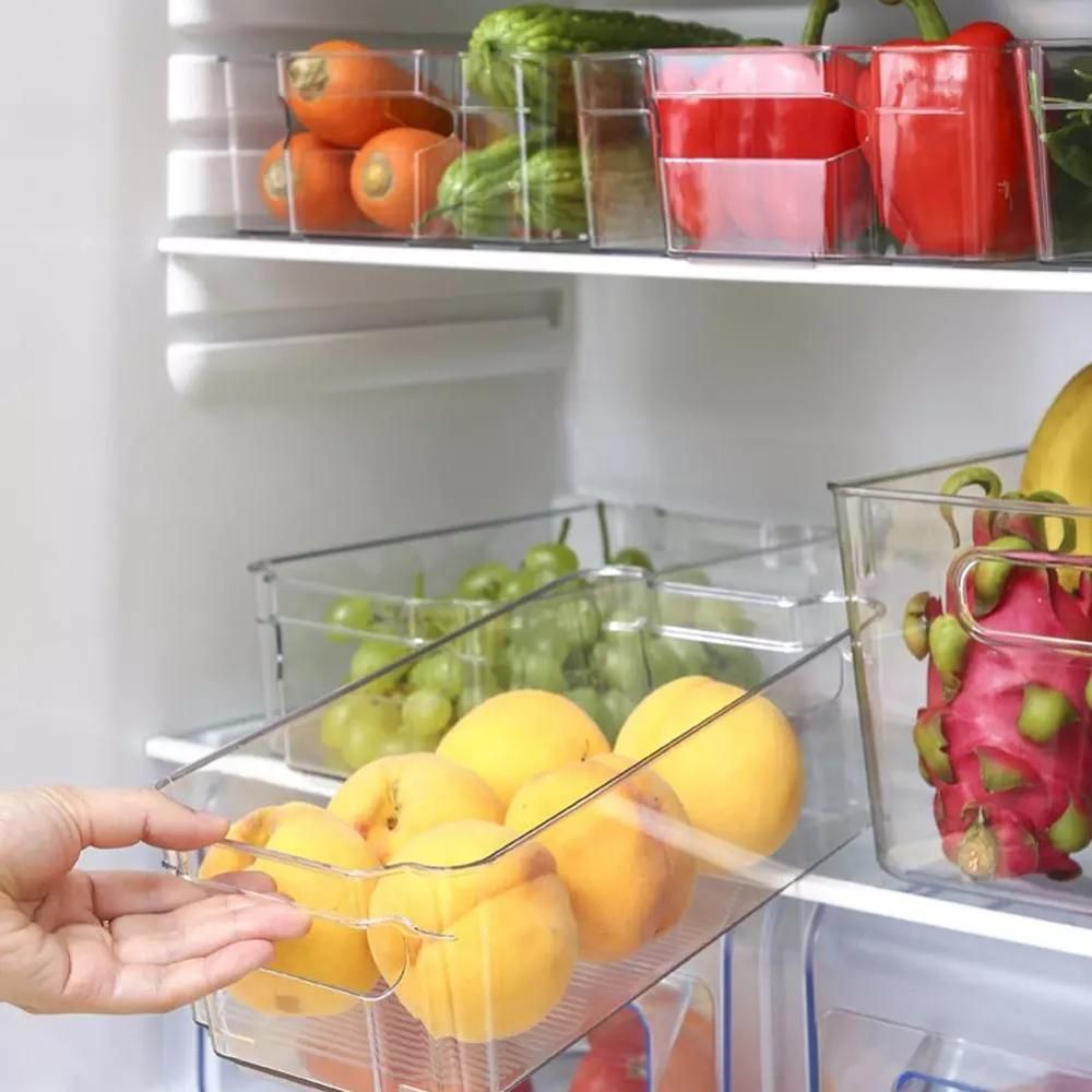 1/4pc Refrigerator Organizer Bins Stackable Fridge Food Storage Box with Handle Clear Plastic Pantry Food Freezer Organizer Tool